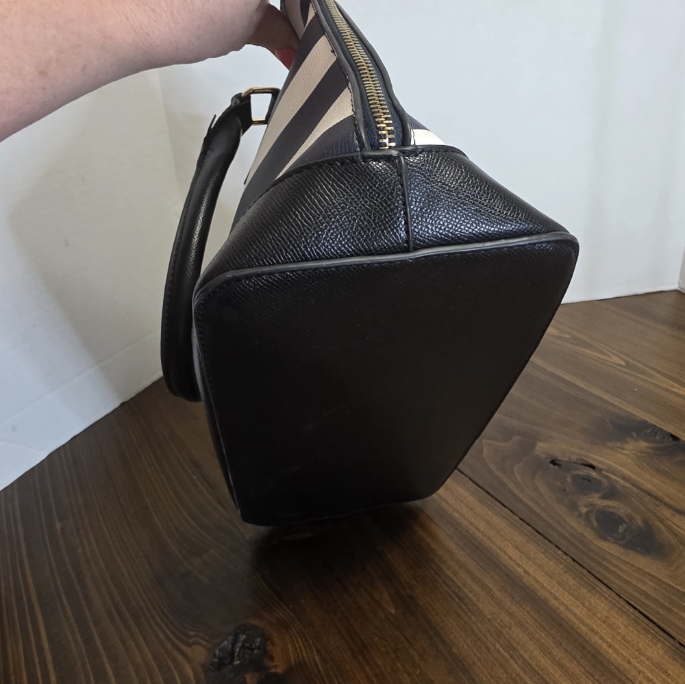 Aldo Navy and White Striped Satchel with Lock & Key - Picture 9 of 13